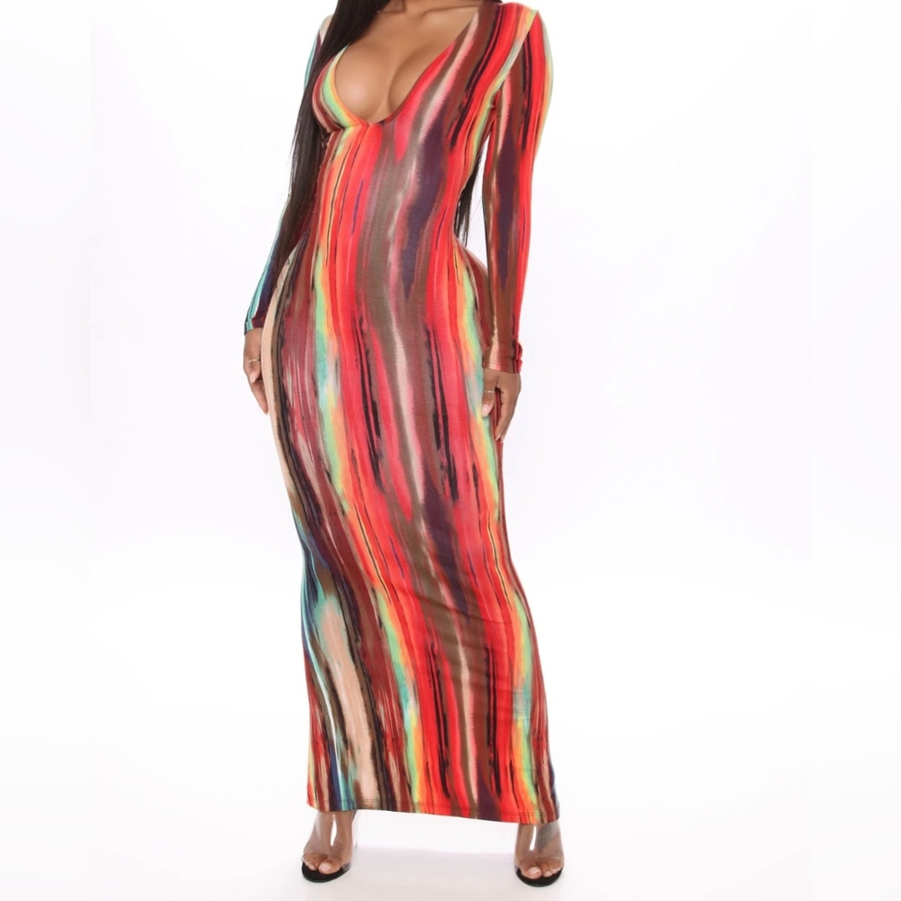NWT Long Sleeve Maxi Dress - Multi Color